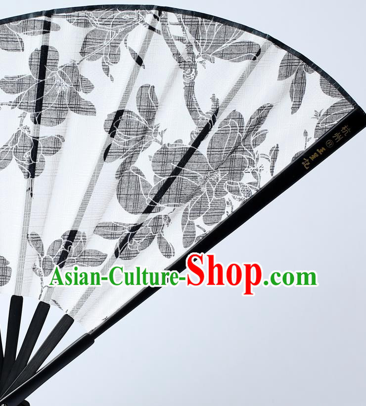 Traditional Chinese Handmade Printing Yulan Magnolia White Silk Folding Fan China Bamboo Fan Oriental Fan