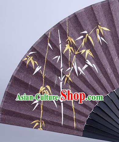 Traditional Chinese Handmade Printing Bamboo Dragonfly Purple Silk Folding Fan China Accordion Fan Oriental Fan