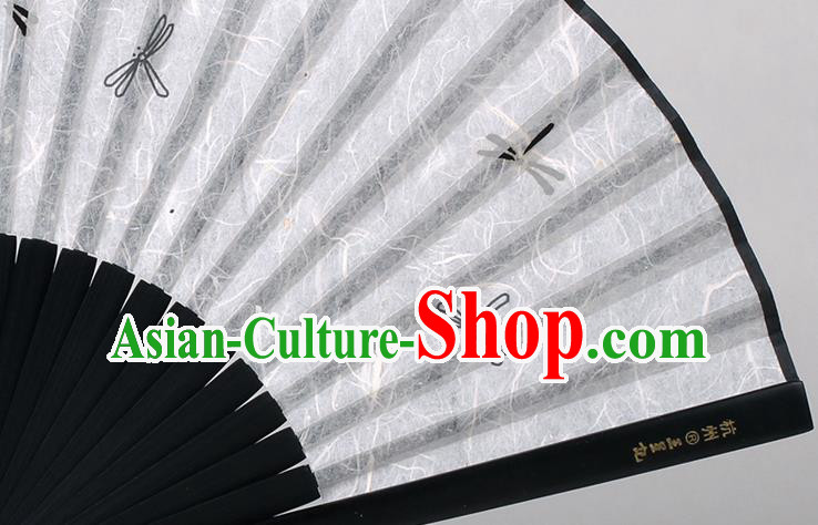 Traditional Chinese Handmade Printing Bamboo Dragonfly White Silk Folding Fan China Accordion Fan Oriental Fan
