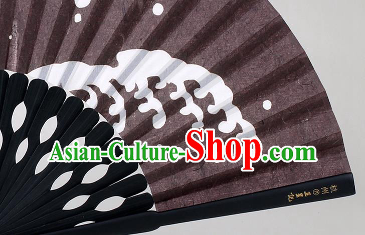 Traditional Chinese Handmade Printing Wave Brown Silk Folding Fan China Accordion Fan Oriental Fan