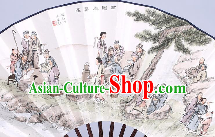 Traditional Chinese Handmade Printing Paper Folding Fan China Wenge Accordion Fan Oriental Fan