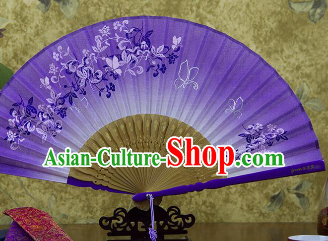 Traditional Chinese Printing Vine Flowers Purple Flax Fan China Bamboo Accordion Folding Fan Oriental Fan