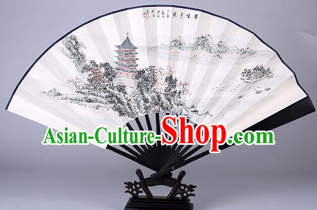 Traditional Chinese Handmade Painting Leifeng Tower Paper Folding Fan China Wood Accordion Fan Oriental Fan
