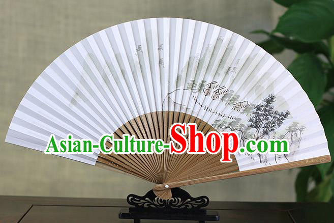 Traditional Chinese Ink Painting Land of Idyllic Beauty Art Paper Fan China Bamboo Accordion Folding Fan Oriental Fan