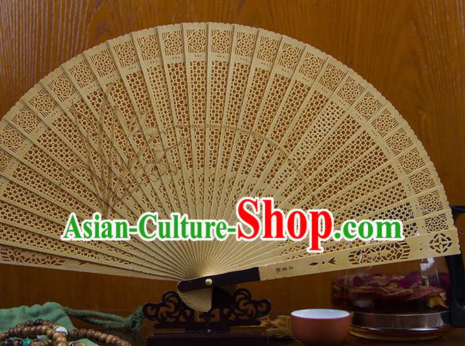 Traditional Chinese Hand Carving Orchid Sandalwood Fan China Wood Accordion Folding Fan Oriental Fan