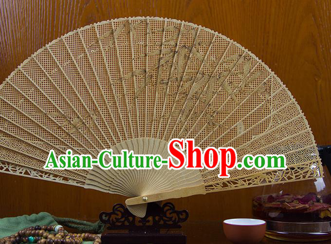 Traditional Chinese Hand Carving Bamboo Leaf Sandalwood Fan China Wood Accordion Folding Fan Oriental Fan