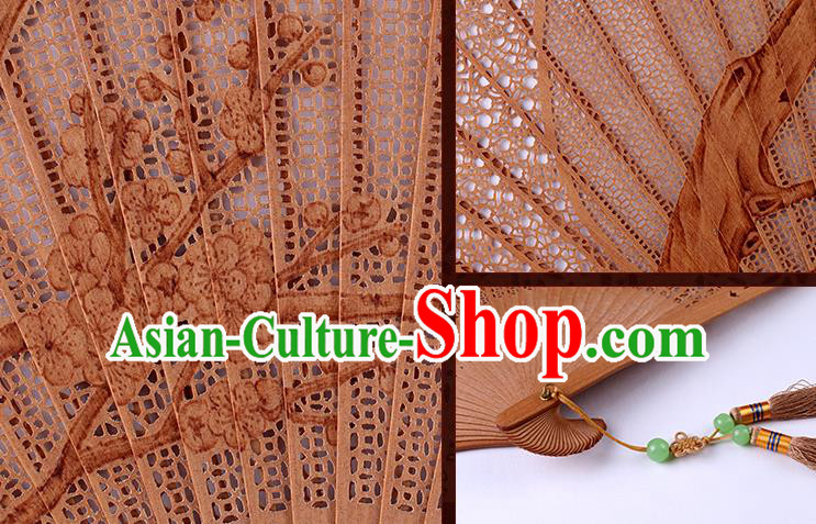 Traditional Chinese Handmade Carving Plum Blossom Sandalwood Folding Fan China Accordion Fan Oriental Fan