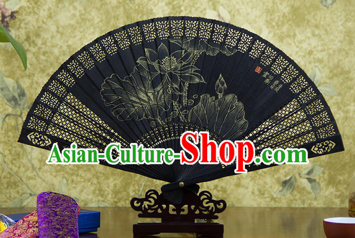 Traditional Chinese Hand Painting Peony Ebony Fan China Accordion Folding Fan Oriental Fan