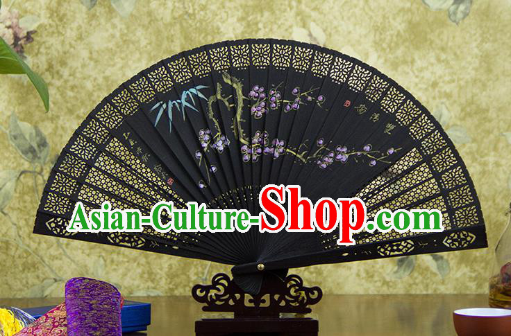 Traditional Chinese Hand Painting Plum Blossom Ebony Fan China Accordion Folding Fan Oriental Fan