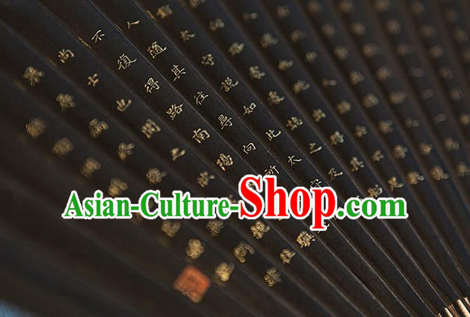 Traditional Chinese Hand Painting Peach Blossom Spring Black Paper Fan China Bamboo Accordion Folding Fan Oriental Fan