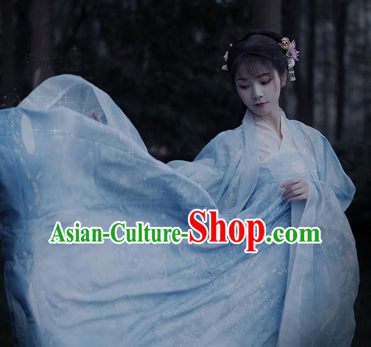 Traditional Chinese Ancient Court Princess Blue Hanfu Dress Song Dynasty Patrician Lady Historical Costumes for Women