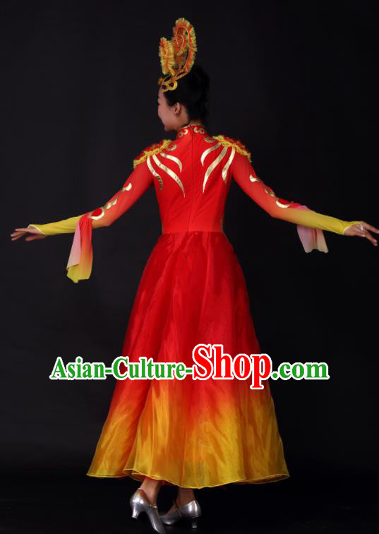 Chinese Traditional Opening Dance Red Dress China Classical Dance Stage Performance Chorus Costume for Women