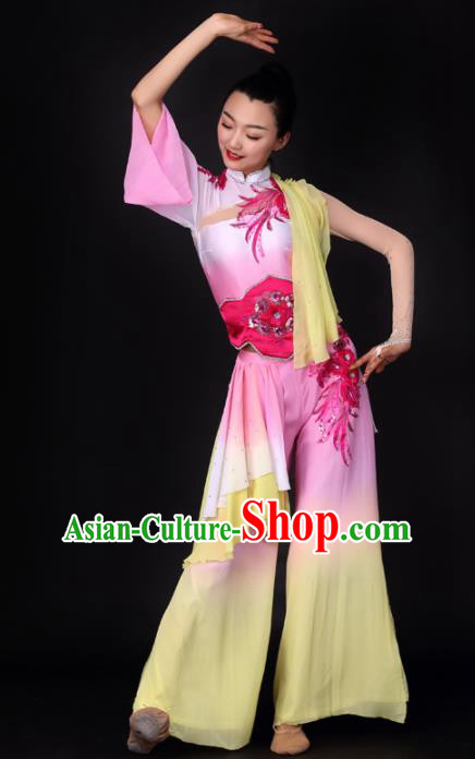 Chinese Traditional Yangko Dance Pink Dress Folk Dance Stage Performance Costume for Women