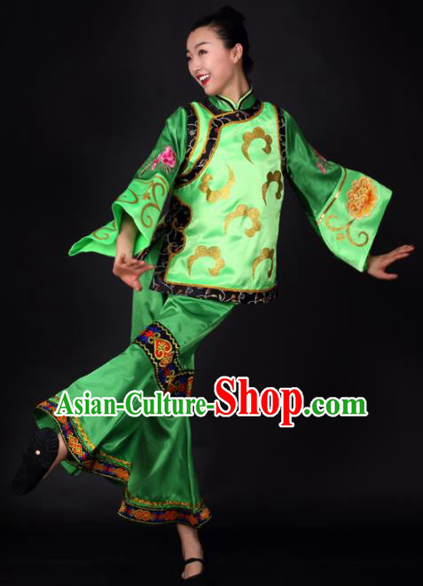 Chinese Traditional Yangko Dance Green Outfits Folk Dance Stage Performance Costume for Women