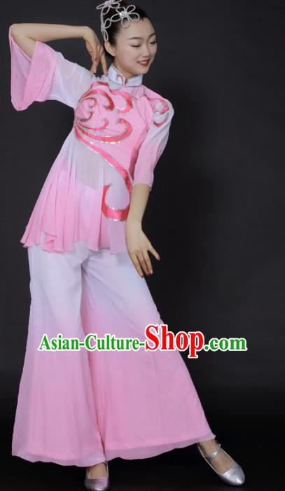 Chinese Traditional Yangko Dance Pink Outfits Folk Dance Stage Performance Costume for Women