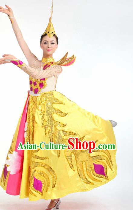 Professional Modern Dance Golden Dress Opening Dance Stage Performance Costume for Women
