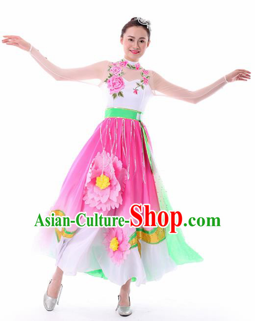 Chinese Peony Dance Pink Dress Traditional Classical Dance Stage Performance Costume for Women