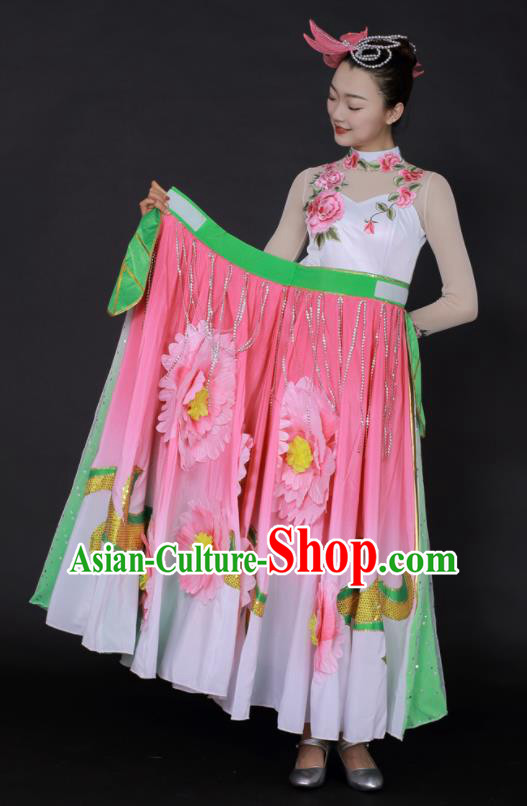 Chinese Peony Dance Pink Dress Traditional Classical Dance Stage Performance Costume for Women