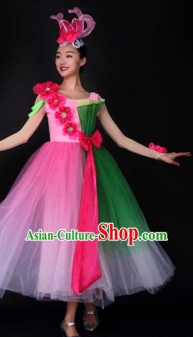 Chinese Traditional Modern Dance Pink Dress Opening Dance Stage Performance Costume for Women
