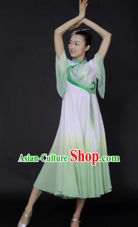 Chinese Fan Dance Umbrella Dance Green Dress Traditional Classical Dance Stage Performance Costume for Women