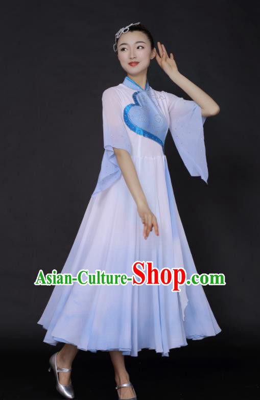 Chinese Fan Dance Umbrella Dance Blue Dress Traditional Classical Dance Stage Performance Costume for Women