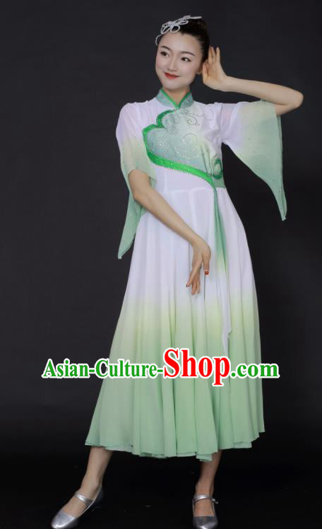 Chinese Fan Dance Umbrella Dance Green Dress Traditional Classical Dance Stage Performance Costume for Women