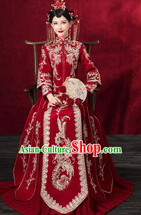 Chinese Traditional Embroidered Phoenix Xiuhe Suits Wedding Dress Ancient Bride Costume for Women