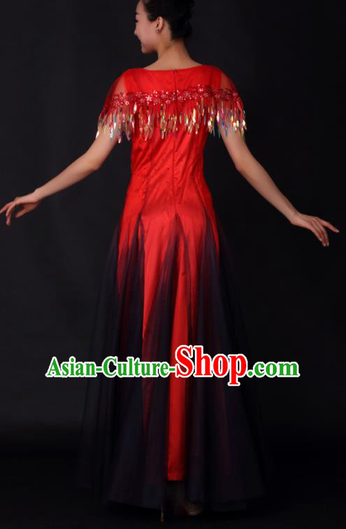 Professional Modern Dance Red Dress Opening Dance Chorus Stage Performance Costume for Women