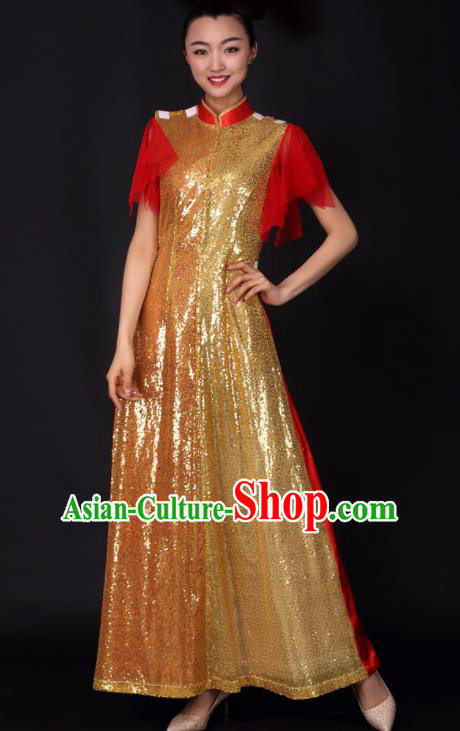 Professional Chorus Modern Dance Golden Dress Opening Dance Stage Performance Costume for Women