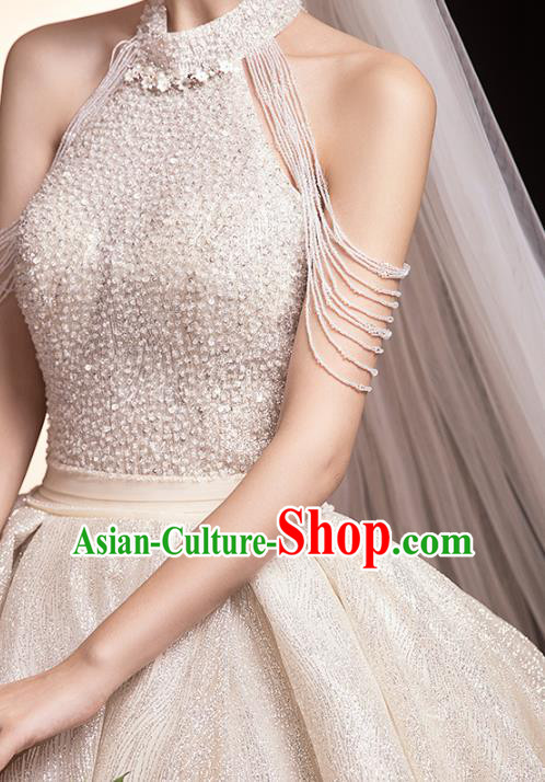 Professional Modern Dance Bride Diamante Wedding Dress Compere Stage Performance Costume for Women