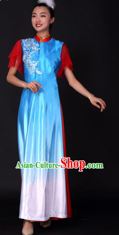 Professional Chorus Modern Dance Blue Dress Opening Dance Stage Performance Costume for Women