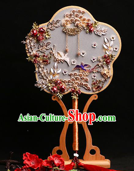 Chinese Traditional Hanfu Wedding Palace Fans Classical Plum Fan for Women