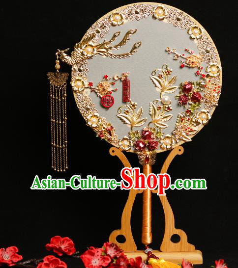 Chinese Traditional Hanfu Wedding Golden Phoenix Palace Fans Classical Round Fan for Women