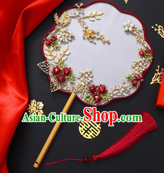 Chinese Traditional Hanfu Pomegranate Palace Fans Classical Wedding Round Fan for Women