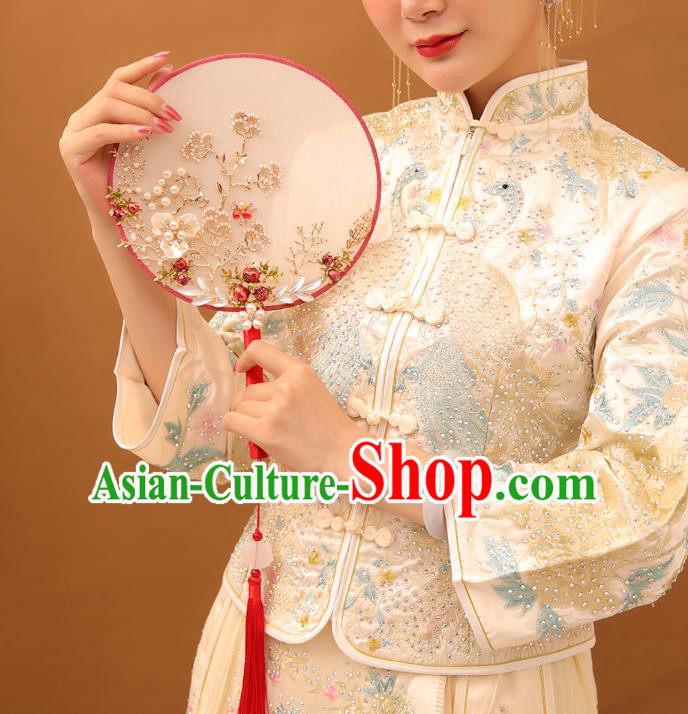 Chinese Traditional Hanfu Shell Plum Palace Fans Classical Wedding Round Fan for Women