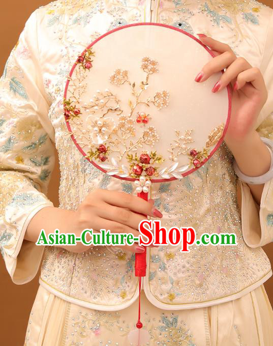 Chinese Traditional Hanfu Shell Plum Palace Fans Classical Wedding Round Fan for Women