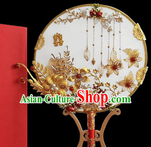 Chinese Traditional Handmade Hanfu Palace Fans Classical Wedding Round Fan for Women