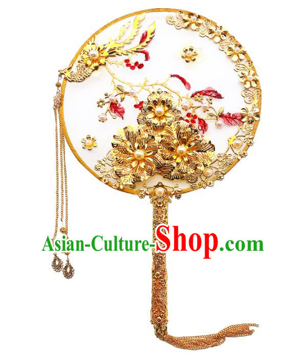 Chinese Traditional Handmade Hanfu Palace Fans Classical Wedding Silk Round Fan for Women