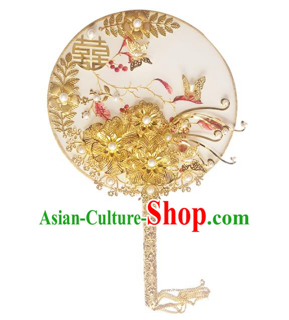Chinese Traditional Handmade Palace Fans Classical Hanfu Wedding Silk Round Fan for Women