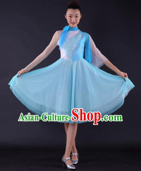 Professional Modern Dance Light Blue Dress Opening Dance Compere Stage Performance Costume for Women