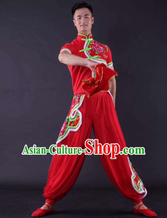 Chinese Traditional Male Yangko Dance Red Clothing China Folk Dance Stage Performance Costume for Men