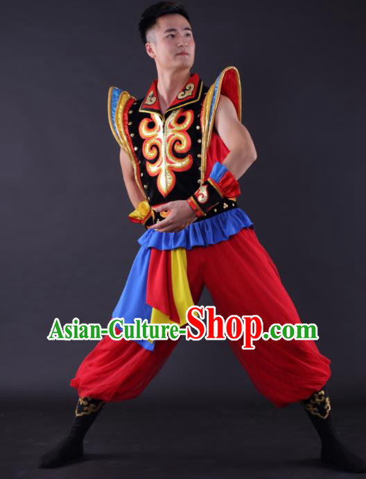 Chinese Traditional Mongol Nationality Dance Red Clothing China Folk Dance Stage Performance Costume for Men