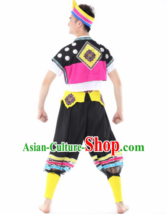 Chinese Traditional Miao Nationality Dance Black Clothing China Folk Dance Stage Performance Costume for Men