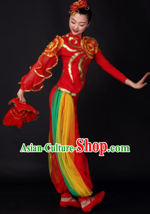 Chinese Traditional Yangko Dance Red Outfits Folk Dance Stage Performance Costume for Women