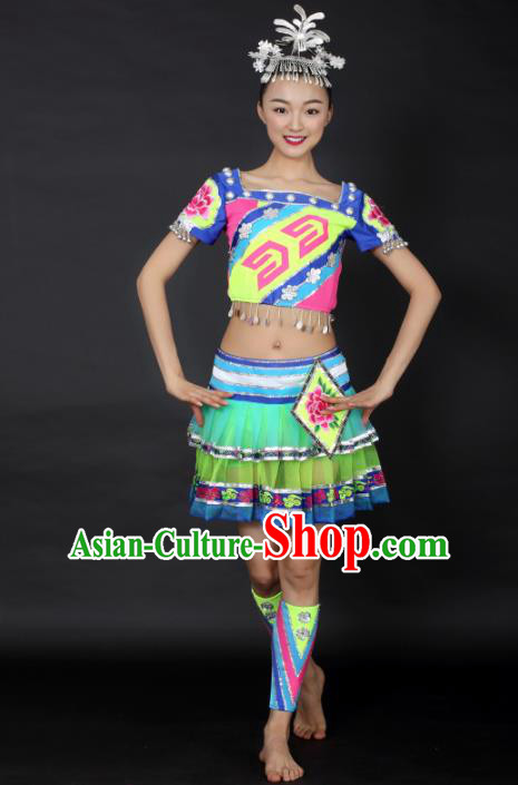 Chinese Hmong Dance Short Dress Traditional Miao Nationality Stage Performance Costume for Women