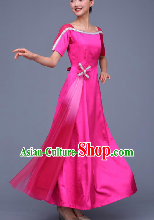 Chinese Traditional Chorus Rosy Dress Opening Dance Stage Performance Costume for Women