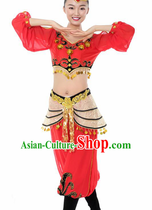 Chinese Uigurian Dance Red Clothing Traditional Uyghur Nationality Stage Performance Costume for Women