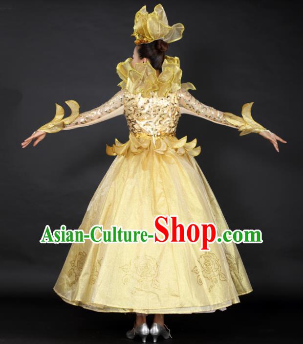 Professional Modern Dance Golden Dress Opening Dance Compere Stage Performance Costume for Women