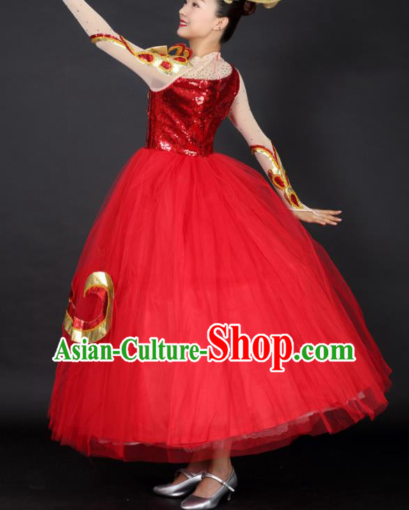 Professional Compere Modern Dance Red Dress Opening Dance Stage Performance Costume for Women