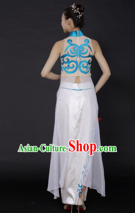 Chinese Classical Dance White Dress Traditional Fan Dance Stage Performance Costume for Women